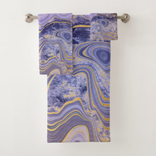 LUXURIOUS PURPLE LILAC GOLD SWIRL TOWEL SET