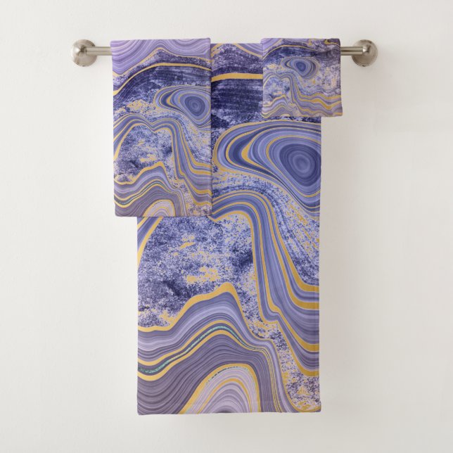 LUXURIOUS PURPLE LILAC GOLD  SWIRL TOWEL SET (Insitu)