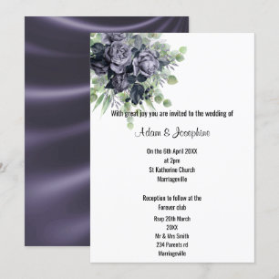 LUXURIOUS PURPLE SATIN FLORAL ELEGANT 2 WEDDING  INVITATION