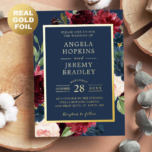 Luxurious Real Gold Burgundy Navy Floral Wedding