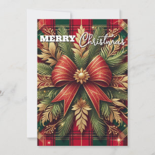 Luxurious Red and Green Plaid Festive Gold Accents Holiday Card