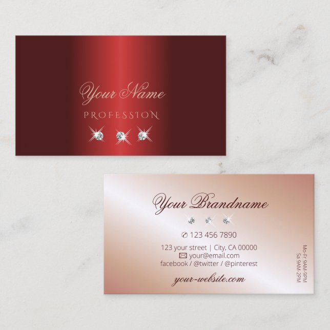 Luxurious Red Rose Gold Sparkle Diamonds Luxe Glam Business Card (Front/Back)