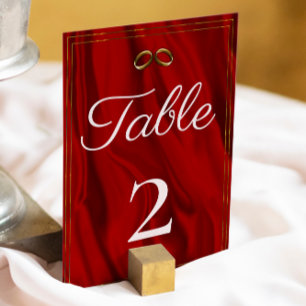 Luxurious Red Silk Wedding  Table Number