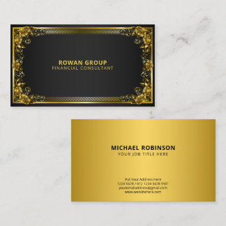 Luxurious Regal Gold Frame on Black Business Card