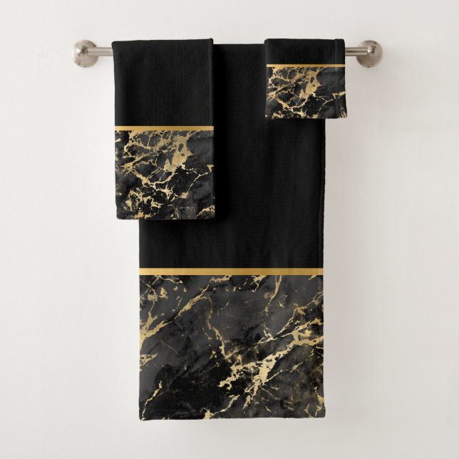 LUXURIOUS RETRO MARBLE BLACK GOLD BATHROOM SET (Insitu)