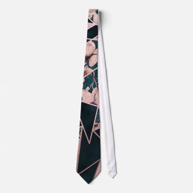 Luxurious Rose Gold Artsy Floral Geometric Pattern Tie (Front)