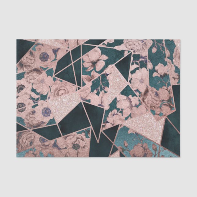 Luxurious Rose Gold Artsy Floral Geometric Pattern Tissue Paper (Front)