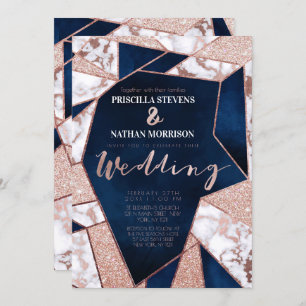 Luxurious Rose Gold Glitter Geo Marble Wedding Invitation