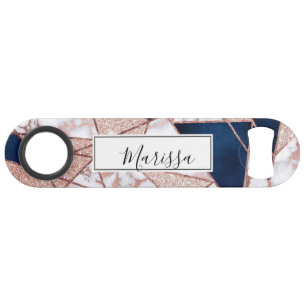 Luxurious Rose Gold Glitter Geometric Marble Bar Key