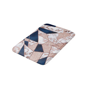 Luxurious Rose Gold Glitter Geometric Marble Bath Mat