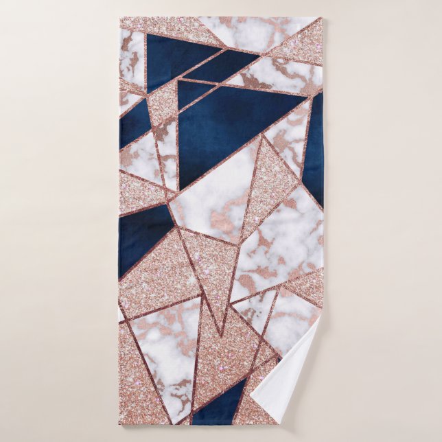 Luxurious Rose Gold Glitter Geometric Marble Bath Towel (Bath Towel)