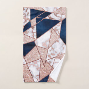 Luxurious Rose Gold Glitter Geometric Marble Hand Towel