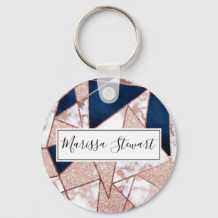 Luxurious Rose Gold Glitter Geometric Marble Keychain