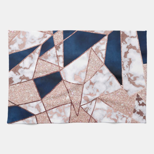 Luxurious Rose Gold Glitter Geometric Marble Kitchen Towel (Horizontal)