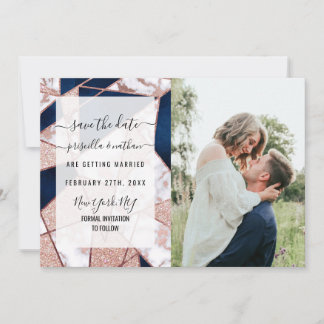 Luxurious Rose Gold Glitter Geometric Marble Save The Date