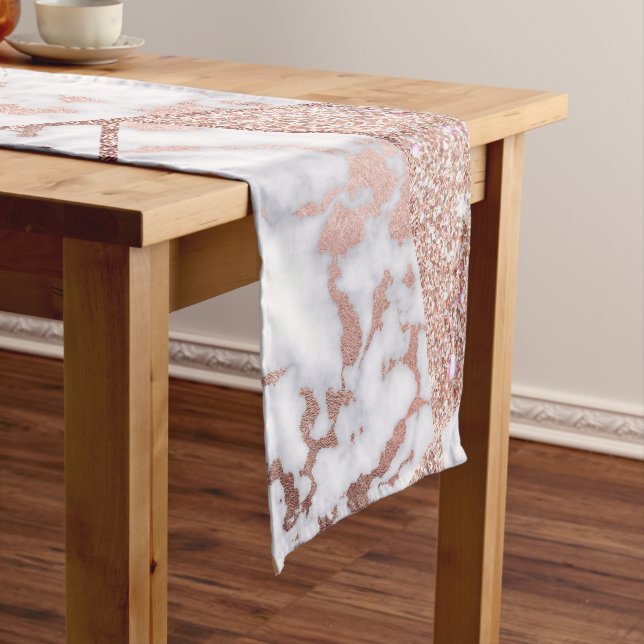 Luxurious Rose Gold Glitter Geometric Marble Short Table Runner (In Situ)