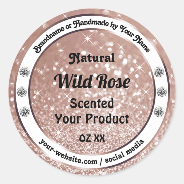 Luxurious Rose Gold Glitter Jewels Product Labels (Front)