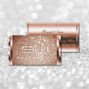 Luxurious Rose Gold Glitter Sparkle Large Monogram Business Card