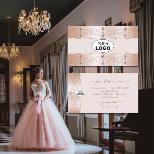 Luxurious Rose Gold Ornate Borders Jewels Add Logo Business Card