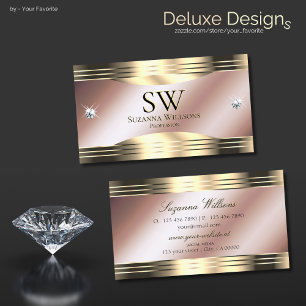 Luxurious Rose Gold Shiny Diamonds and Monogram Business Card