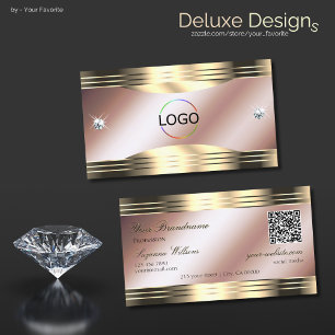 Luxurious Rose Gold Shiny Diamonds Logo QR Code Business Card