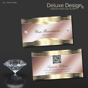 Luxurious Rose Gold Shiny Diamonds with QR Code Business Card