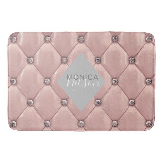 luxurious rose gold tufted monogram bath mat (Front)