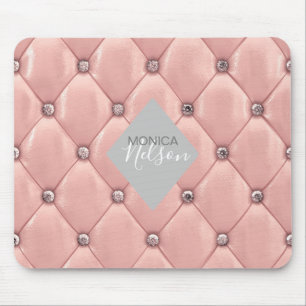 luxurious rose gold tufted monogram mouse pad