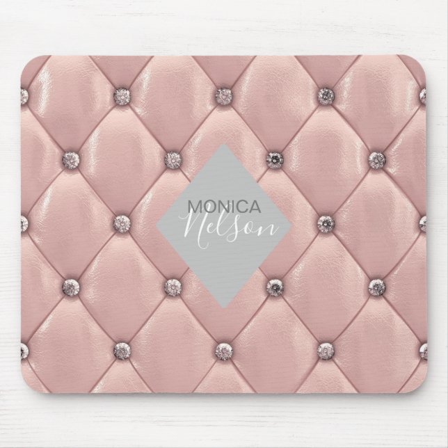 Luxurious Rose Gold Tufted Monogram Mouse Pad (Front)