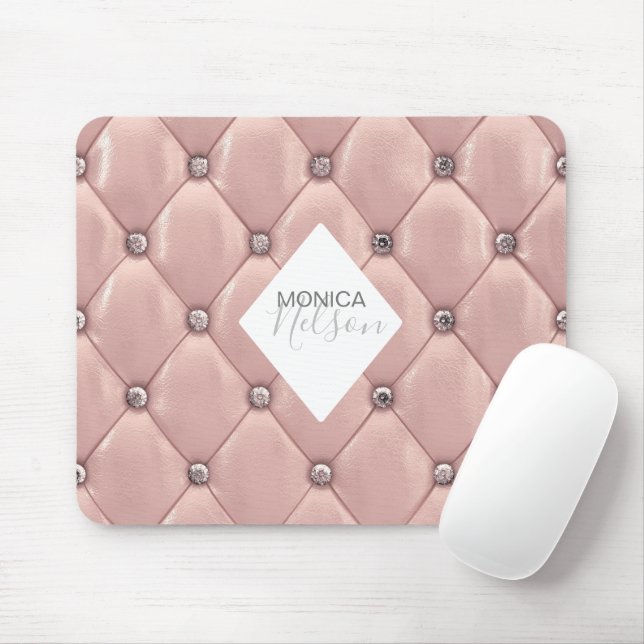 Luxurious Rose Gold Tufted Monogram Mouse Pad (With Mouse)