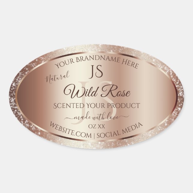 Luxurious Rosegold Glitter Monogram Product Labels (Front)