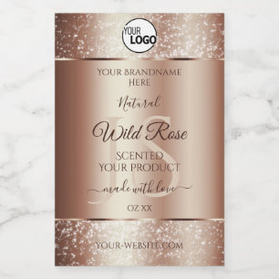 Luxurious Rosegold Glitter Product Labels Add Logo