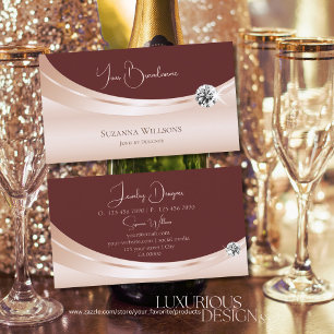 Luxurious Rosegold Wine Red with Sparkling Diamond Business Card