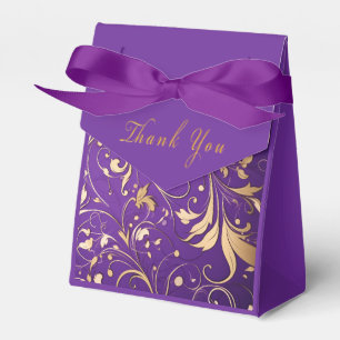 Luxurious Royal Purple and Gold Damask Patterned Favor Box