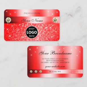 Luxurious Ruby Red Glitter Sparkle Stars with Logo Business Card