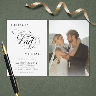Luxurious Script Modern Minimal Photo Wedding Invitation
