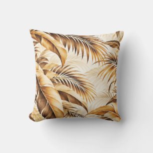 Luxurious Sepia Beige Tropical Palm Foliage Patter Throw Pillow