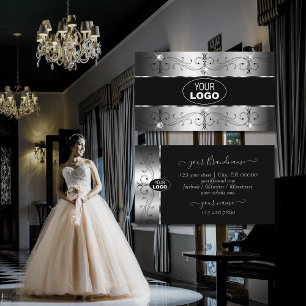 Luxurious Silver Black Ornate Borders with Logo Business Card