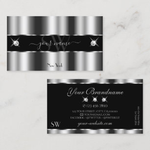 Luxurious Silver Black Sparkling Jewels Initials Business Card