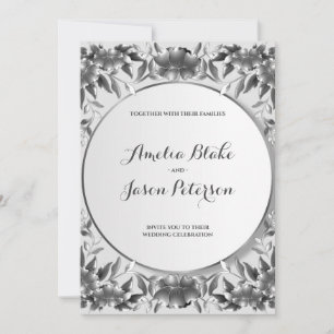 Luxurious Silver Carving Foliage Wedding Invitation