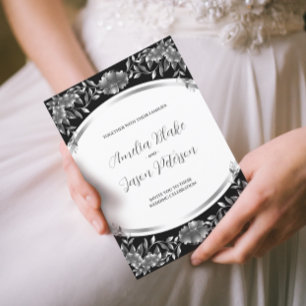 Luxurious Silver Engraved Foliage Wedding Invitation