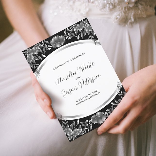 Luxurious Silver Engraved Foliage Wedding Invitation (Creator Uploaded)
