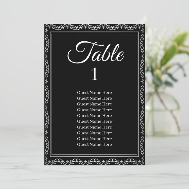 Luxurious Silver Frame Wedding Seating Chart Card  (Standing Front)