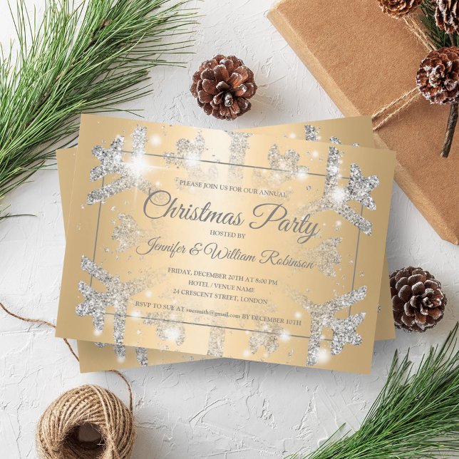 Luxurious Silver Glitter Snow Xmas Holiday Gold  Invitation (Luxurious Silver Glitter Snow Xmas Holiday Gold Invitation)