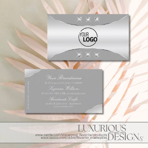 Luxurious Silver Grey Sparkling Diamonds and Logo Business Card