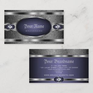 Luxurious Silver Pattern Blue with Faux Diamonds Business Card