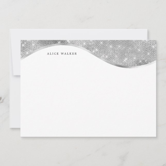 luxurious silver sparkle foil monogram card (Front)