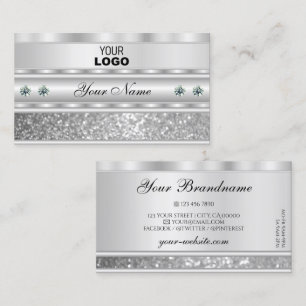 Luxurious Silver Sparkling Glitter Add Logo Modern Business Card