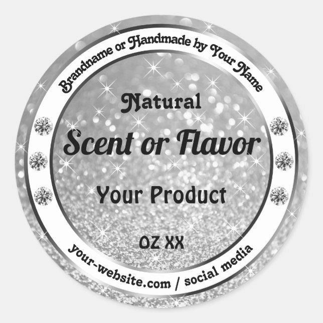 Luxurious Silver Sparkling Glitter Product Labels (Front)