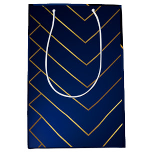 Luxurious Sleek and Sophisticated Navy Blue & Gold Medium Gift Bag